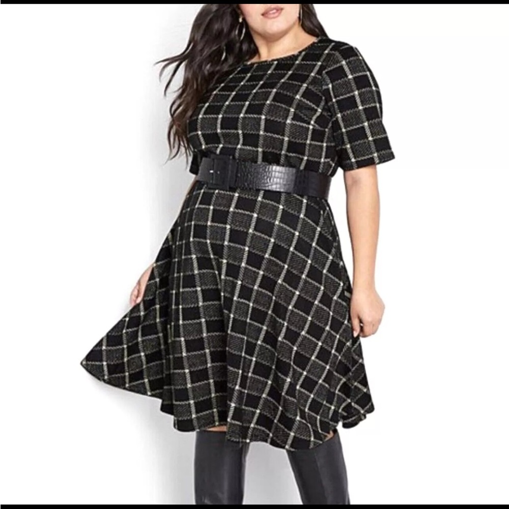 Modcloth Black and Gold Plaid Midi Dress Vintage Look
